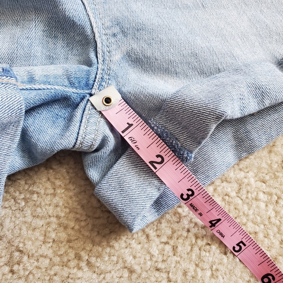 GARAGE stretch denim overalls light wash blue jeans straps short shorts Small - Picture 10 of 10